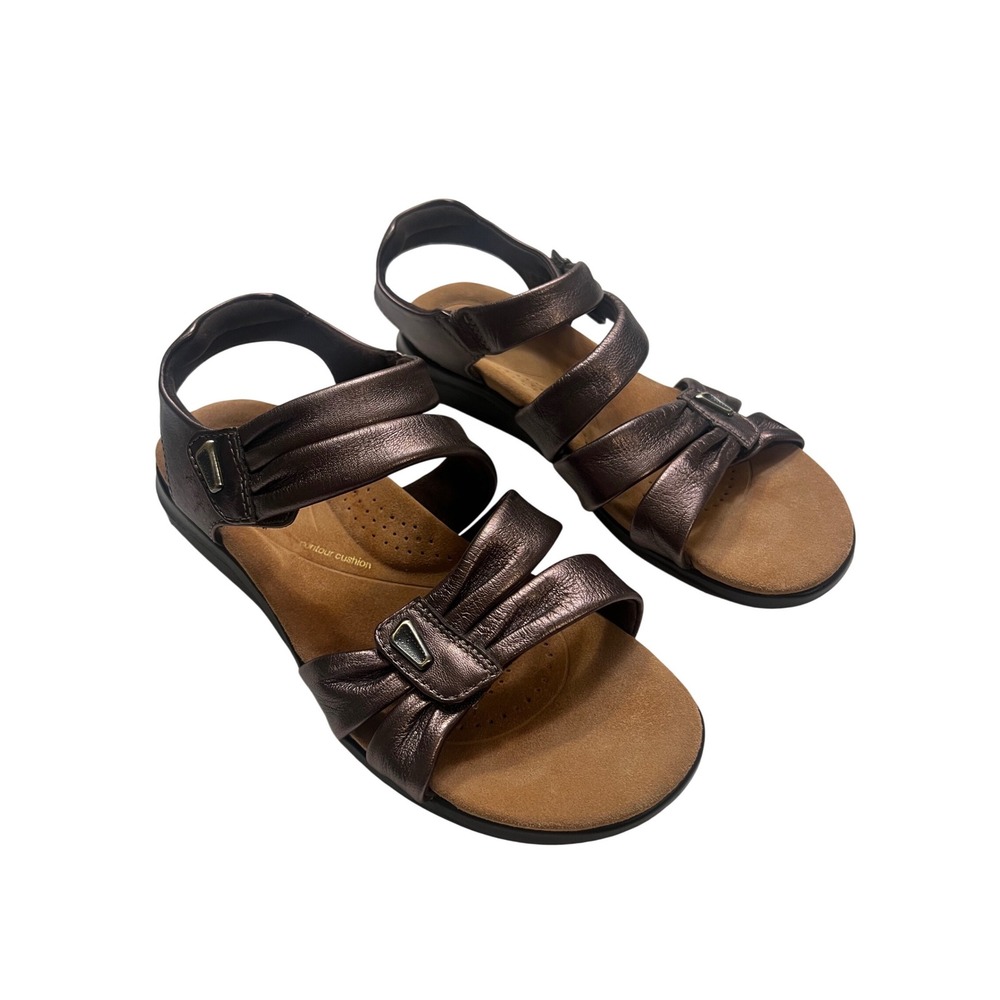 Clarks Kitly Ave Bronze Metallic Leather Strappy Artisan Sandals Size 8.5 Wide